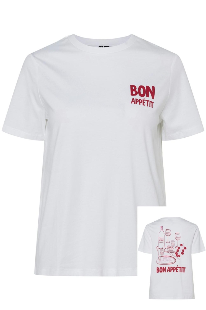 PCTALIA SS PRINTED T-SHIRT JRS BC 17157109 BRIGHT WHITE/BON APPETI